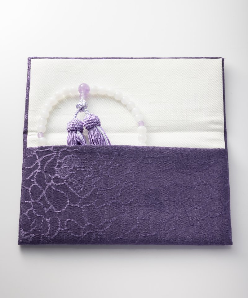 ホワイトオニキスと藤雲石のお念珠　ホワイト×藤色