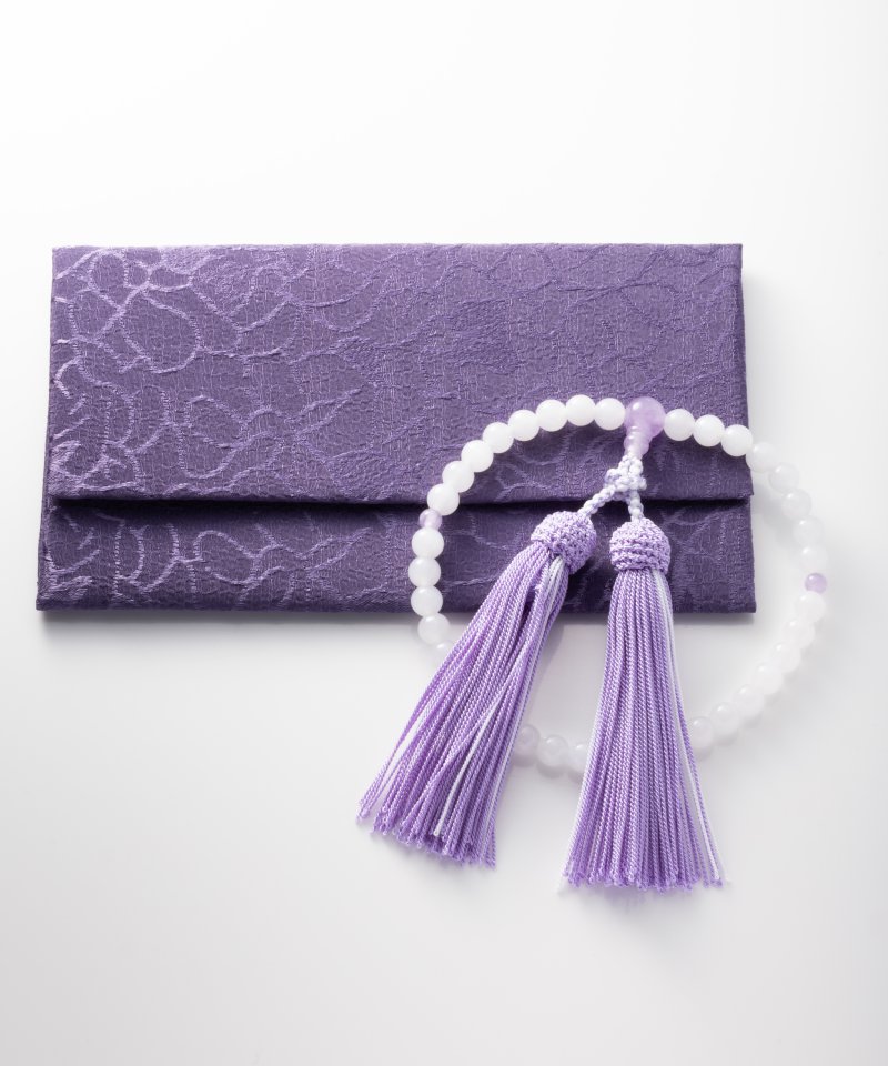 ホワイトオニキスと藤雲石のお念珠　ホワイト×藤色