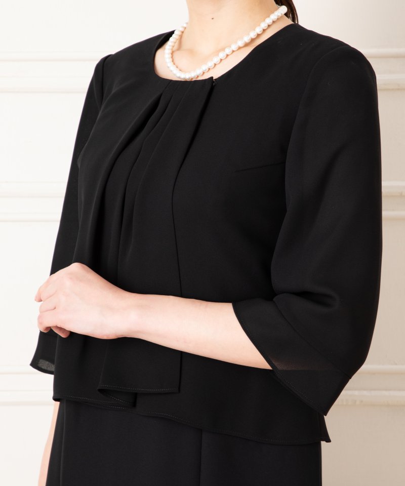 【ストッキング付9点セット】サテンパイピングジャケット&シフォンブラウスワンピース/4L(17号)