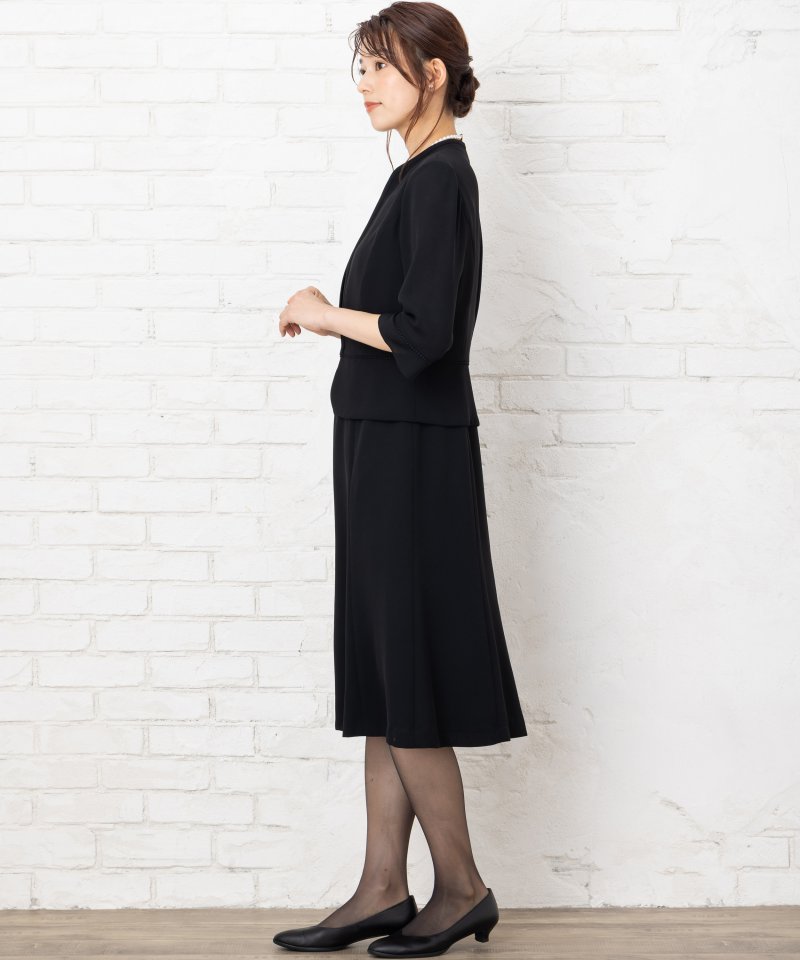 【ストッキング付・春夏用8点セット】セミスタンドカラーアンサンブル風前開きワンピース/3L(15号)