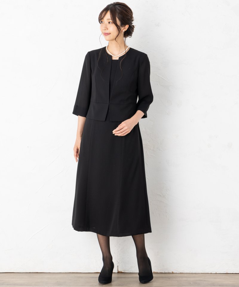 【ストッキング付・春夏用8点セット】キーネックカラーロングワンピース/4L(17号)