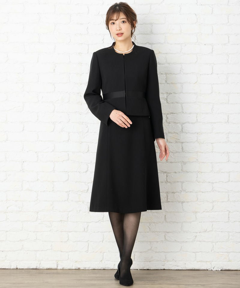 【ストッキング付9点セット】バックスタンドカラージャケット&ブラウス風ワンピース/M(9号)
