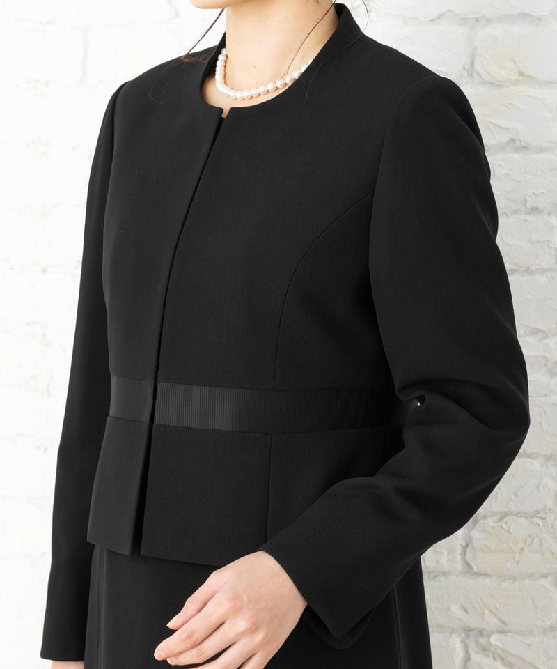 【ストッキング付9点セット】バックスタンドカラージャケット&ブラウス風ワンピース/M(9号)