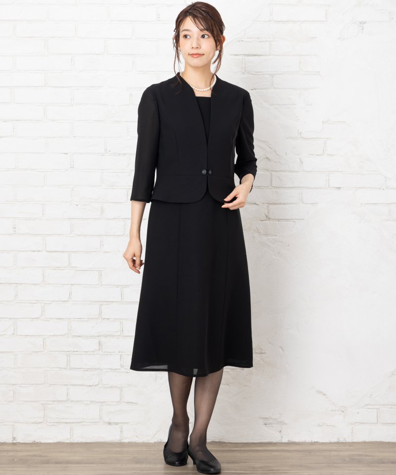 カレット【ストッキング付・春夏用8点セット】擬紗織りスーツ風ワンピース/4L(17号)