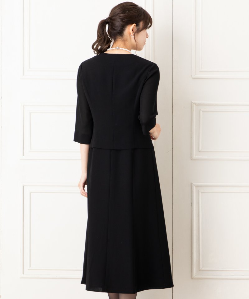 【春夏用・7点セット】Vネックジャケットアンサンブル風フレアロングワンピース/LL(13号)