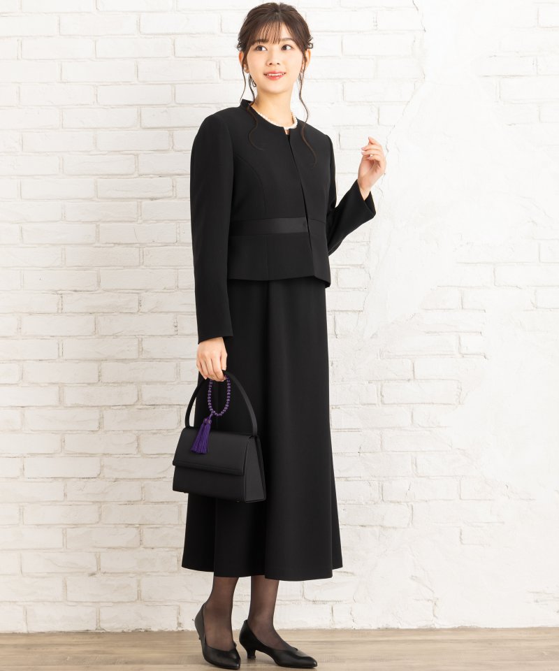 【ストッキング付9点セット】バックスタンドカラージャケット&ロングワンピース/5Lゆったり(23号)