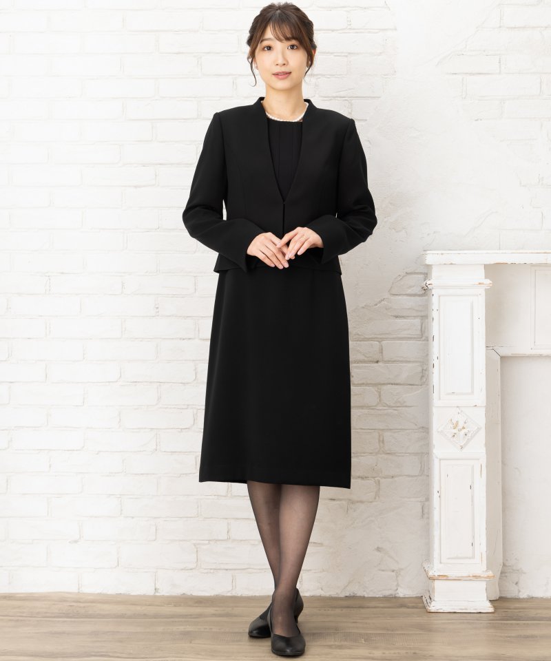 【8点セット】セミスタンドカラーVネックジャケット&タイトワンピースセット/L(11号)