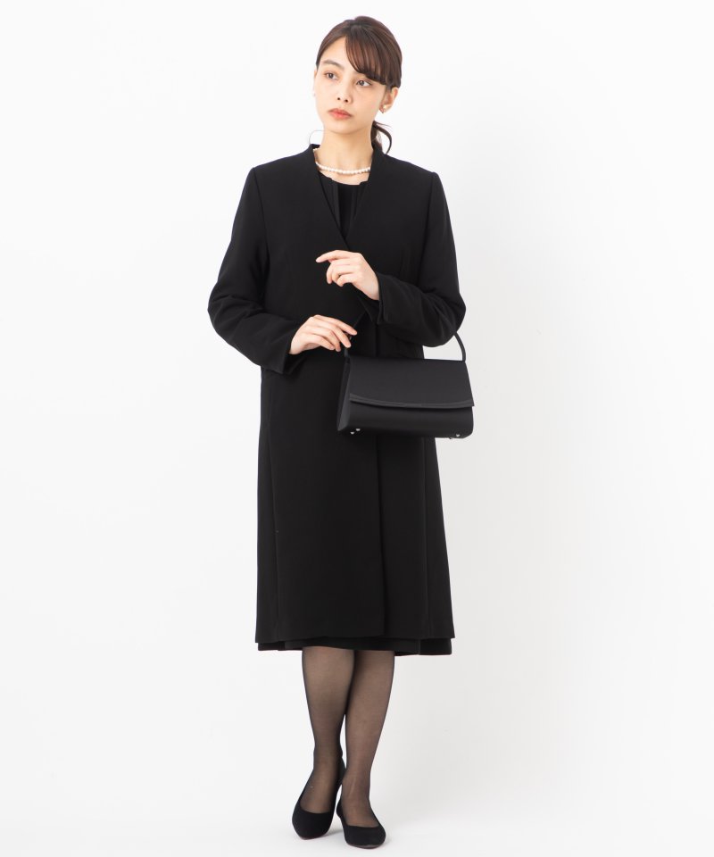 カレット　ノーカラーダブルVネックジャケットウエストラインワンピース/M(9号)