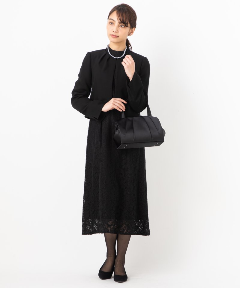 ノーカラージャケット&総レースボトルネックロングワンピース/M