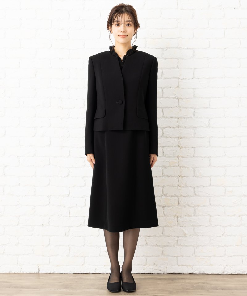 NOIE15平二重ノーカラージャケットフリルワンピース/M