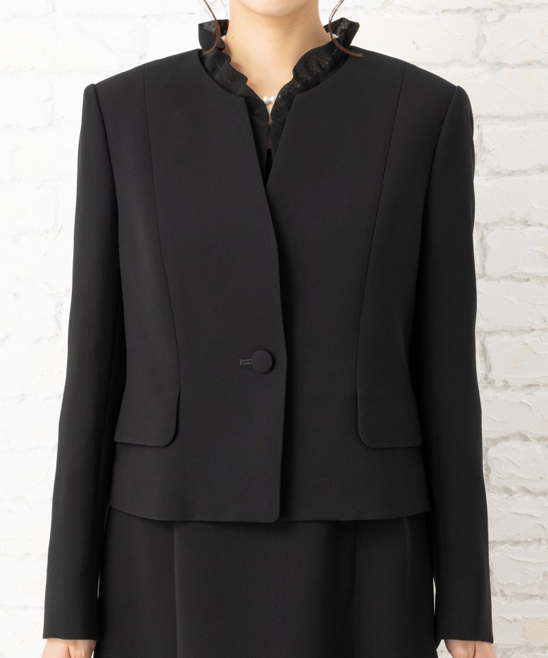 NOIE15平二重ノーカラージャケットフリルワンピース/M