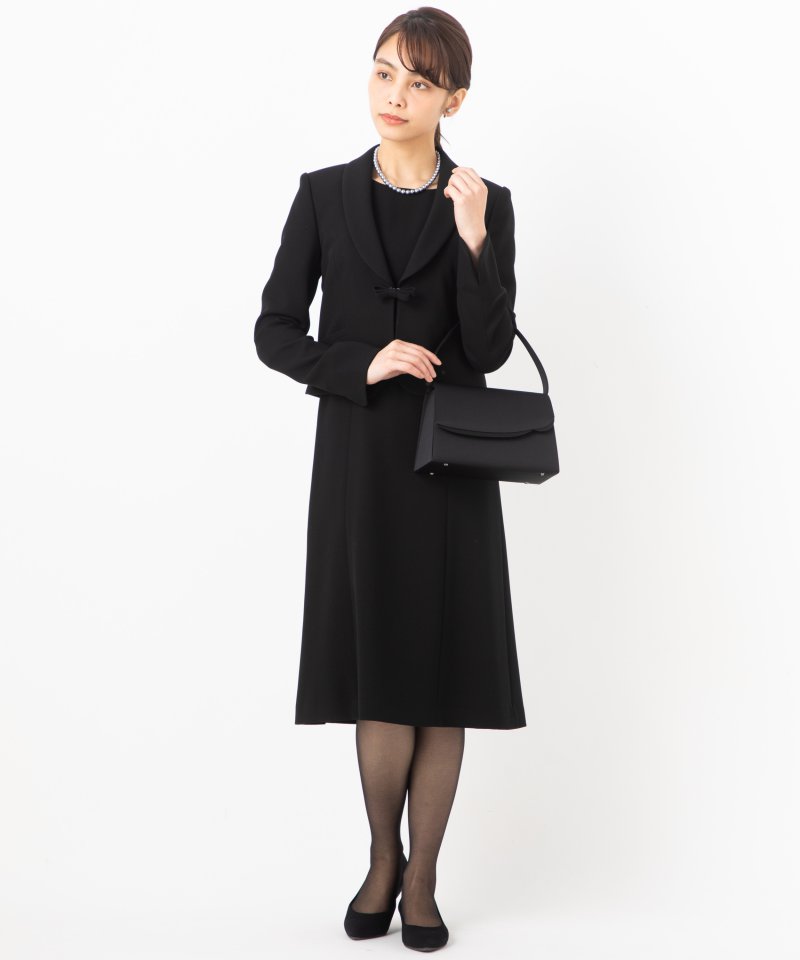 ショールカラーリボンジャケット&セミフレアワンピース/S