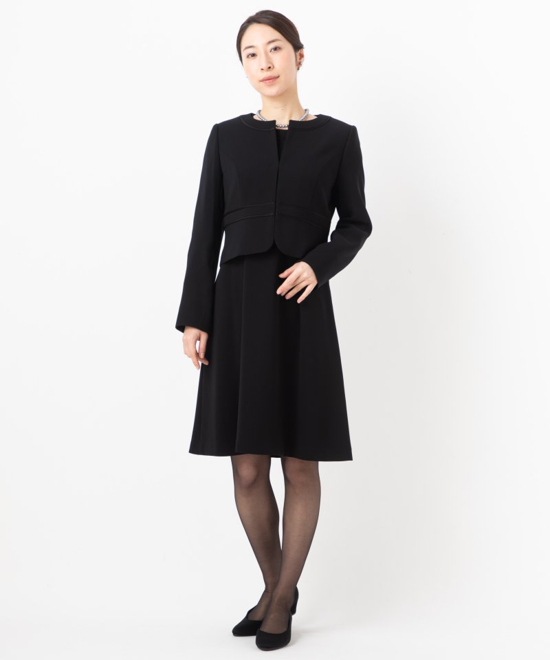 ノーカラージャケット&サテンテープ切替ワンピースアンサンブル/L(11号)