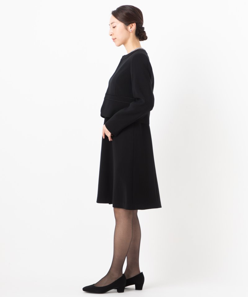 ノーカラージャケット&サテンテープ切替ワンピースアンサンブル/L(11号)