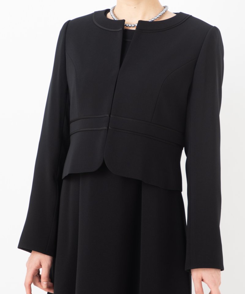 ノーカラージャケット&サテンテープ切替ワンピースアンサンブル/L(11号)