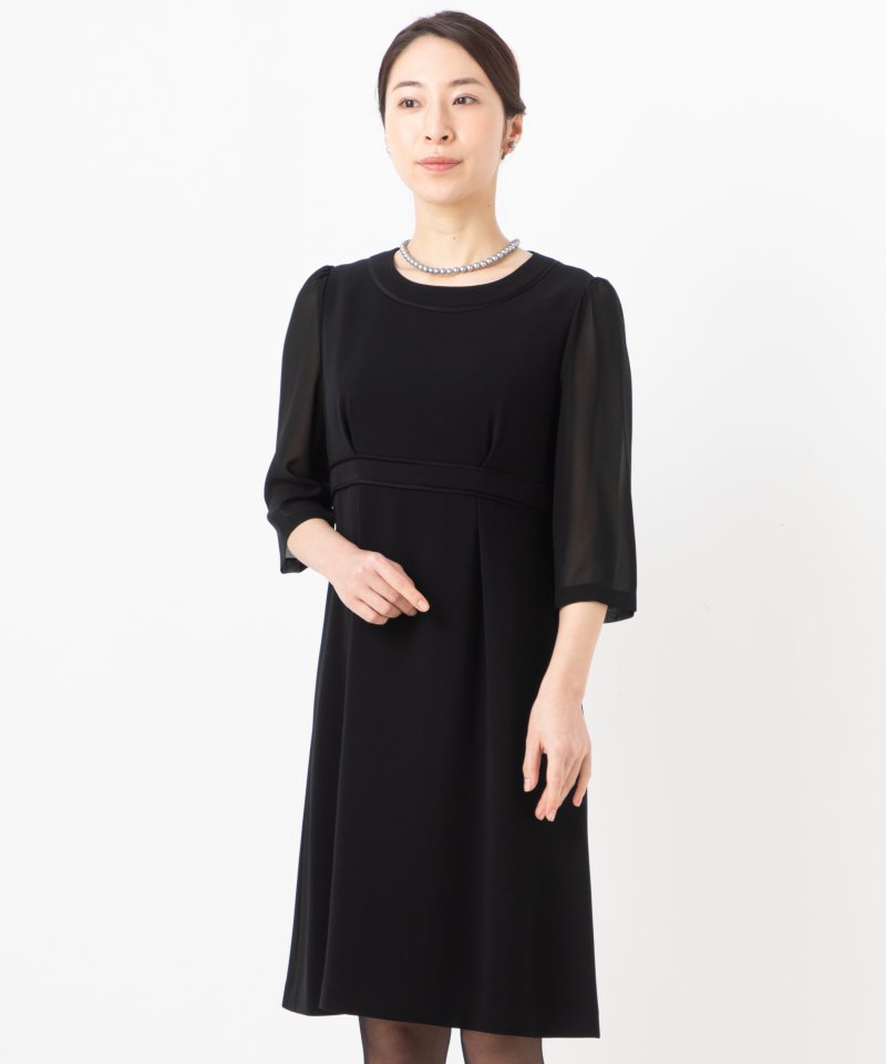 ノーカラージャケット&サテンテープ切替ワンピースアンサンブル/L(11号)