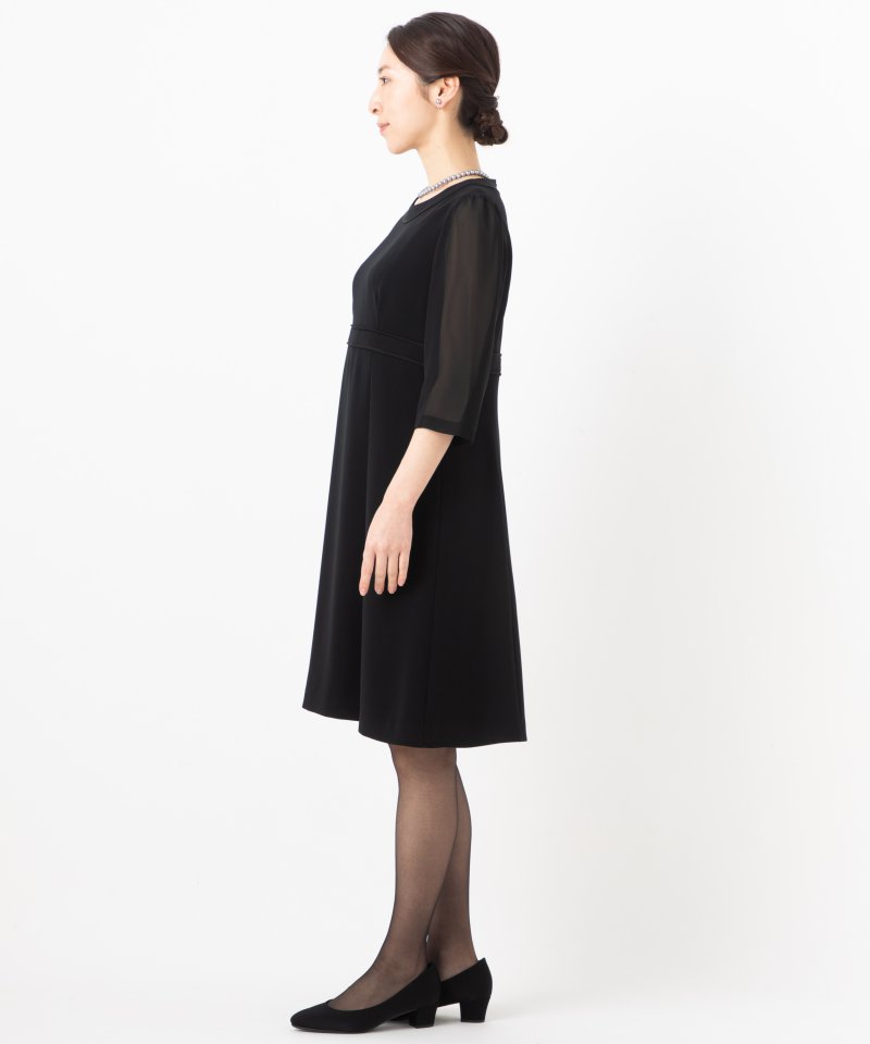 ノーカラージャケット&サテンテープ切替ワンピースアンサンブル/L(11号)