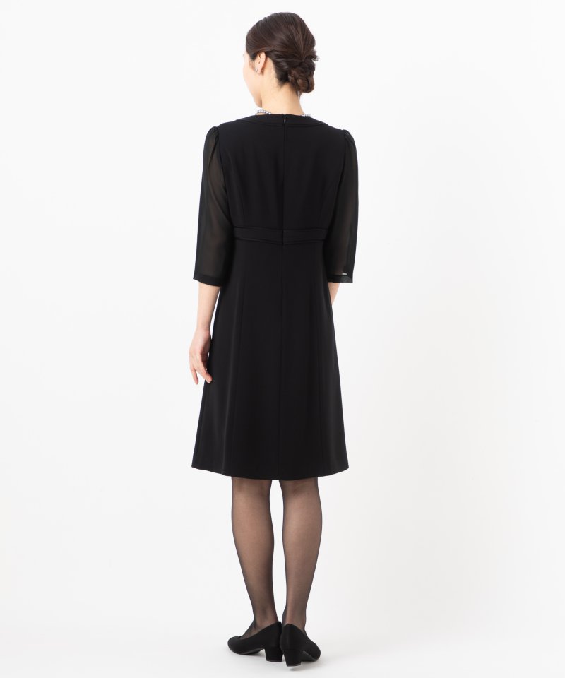 ノーカラージャケット&サテンテープ切替ワンピースアンサンブル/L(11号)