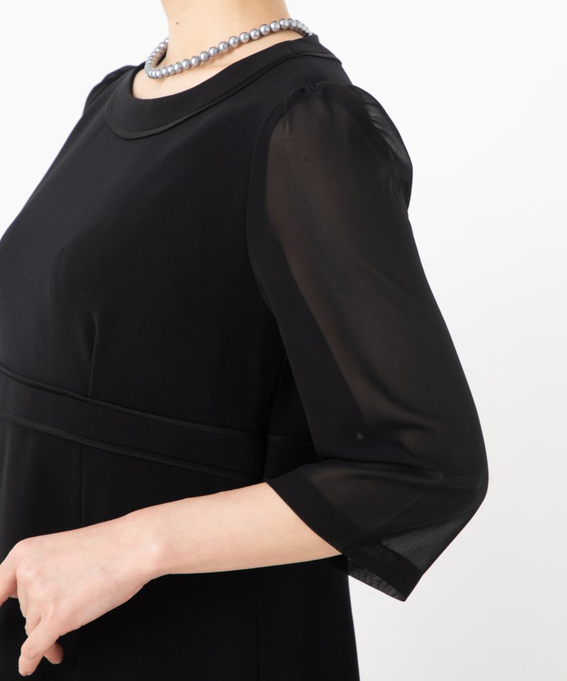 ノーカラージャケット&サテンテープ切替ワンピースアンサンブル/L(11号)