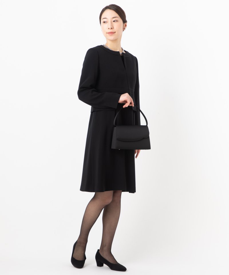 ノーカラージャケット&サテンテープ切替ワンピースアンサンブル/L(11号)