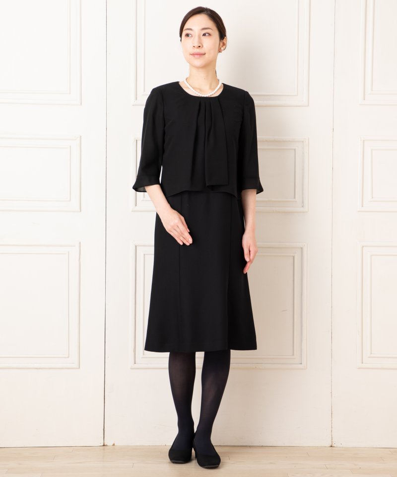 サテンパイピングジャケット&シフォンブラウスドッキングワンピース/3L(15号)