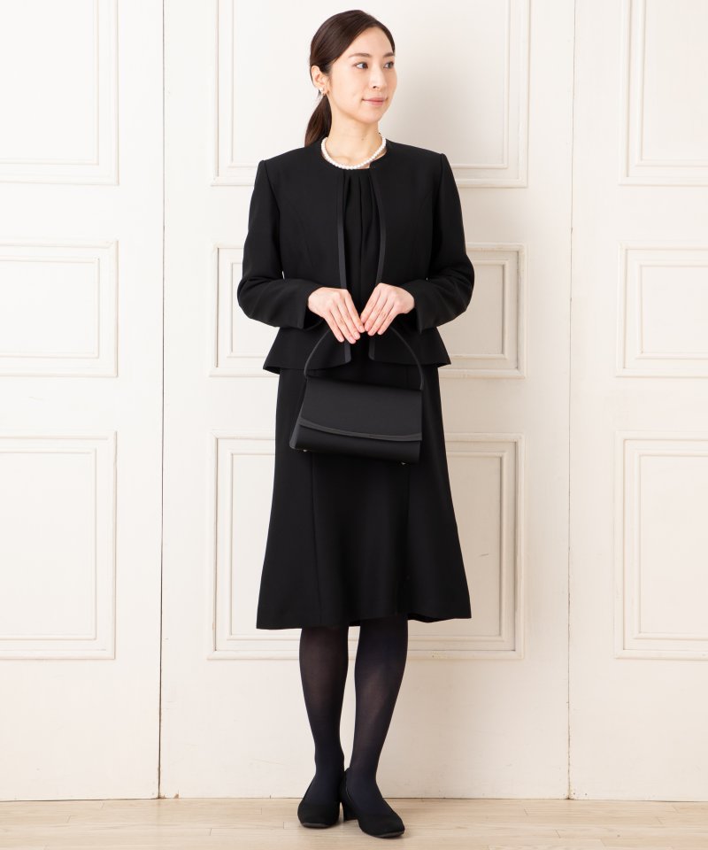 サテンパイピングジャケット&シフォンブラウスドッキングワンピース/3L(15号)