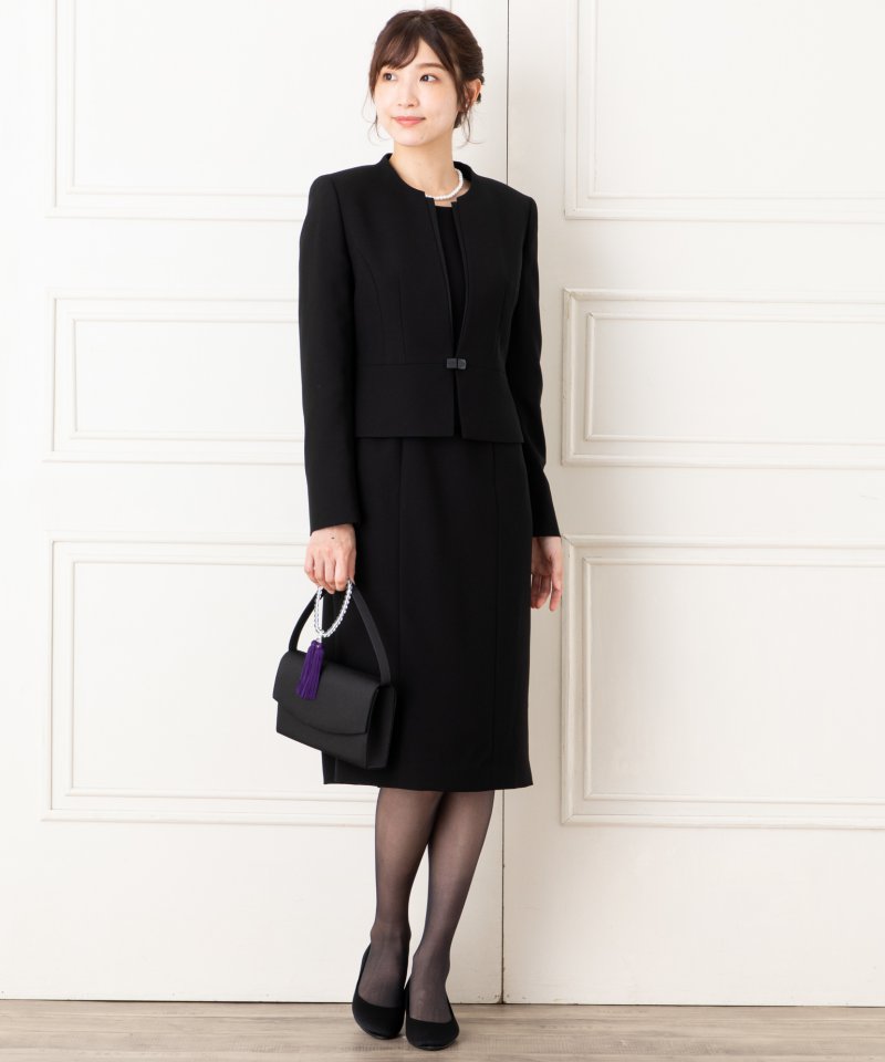 異素材Wカラー・セミタイトブラックアンサンブル/3L(15号)