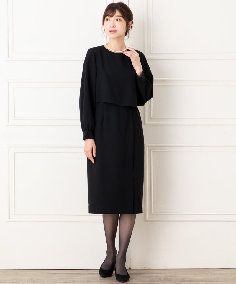 エメ　前開きファスナータイトシルエットブラックフォーマルワンピース/L(11号)