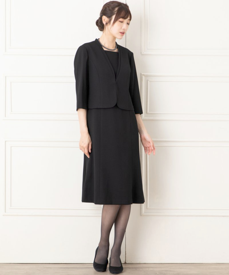 Vネックジャケット&フレアワンピース/M(9号)