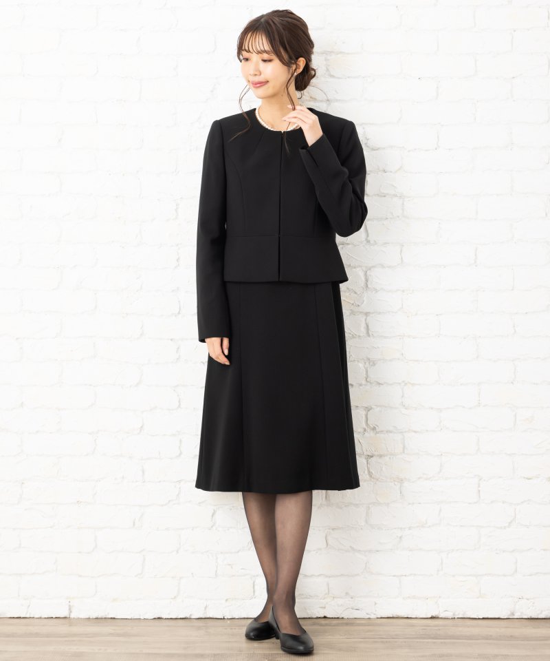 デザインステッチノーカラージャケット&フレアワンピース/M(9号)