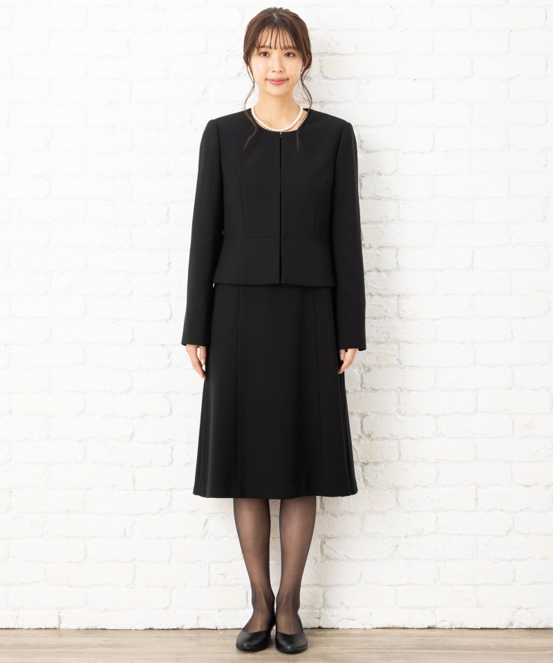 デザインステッチノーカラージャケット&フレアワンピース/M(9号)