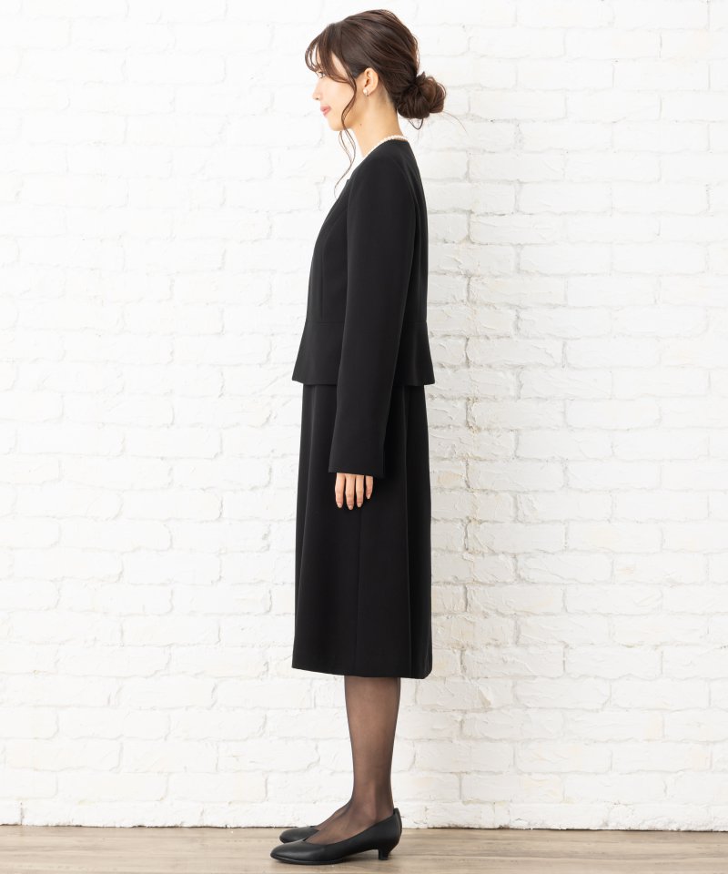 デザインステッチノーカラージャケット&フレアワンピース/M(9号)