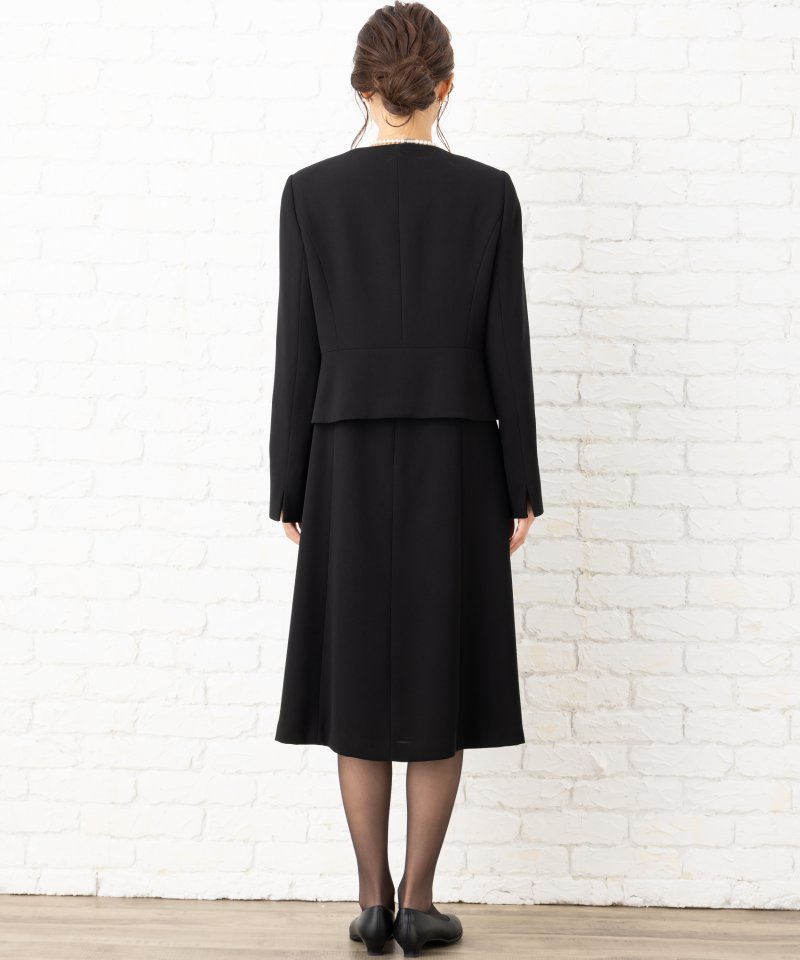 デザインステッチノーカラージャケット&フレアワンピース/M(9号)