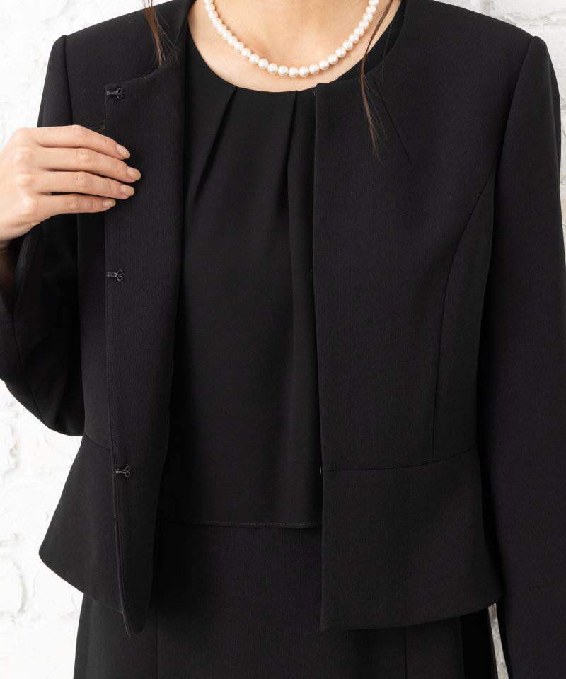 デザインステッチノーカラージャケット&フレアワンピース/M(9号)