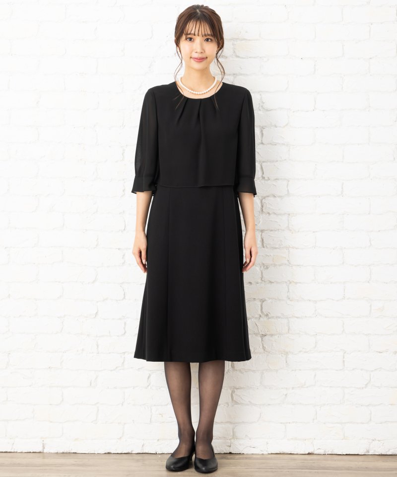 デザインステッチノーカラージャケット&フレアワンピース/M(9号)