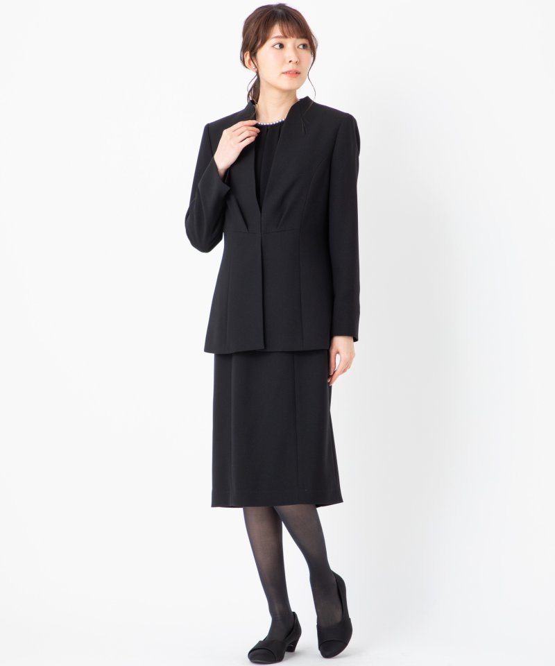 スタンドカラーロングジャケット&セミタイトワンピース/M(9号)