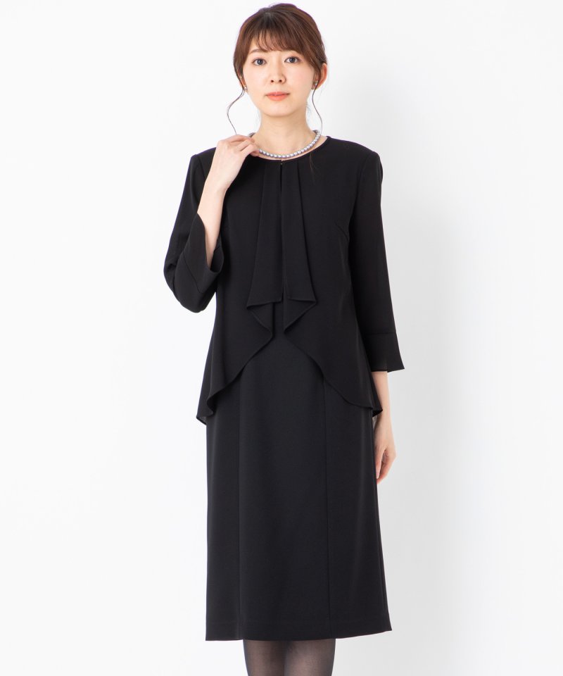 スタンドカラーロングジャケット&セミタイトワンピース/M(9号)