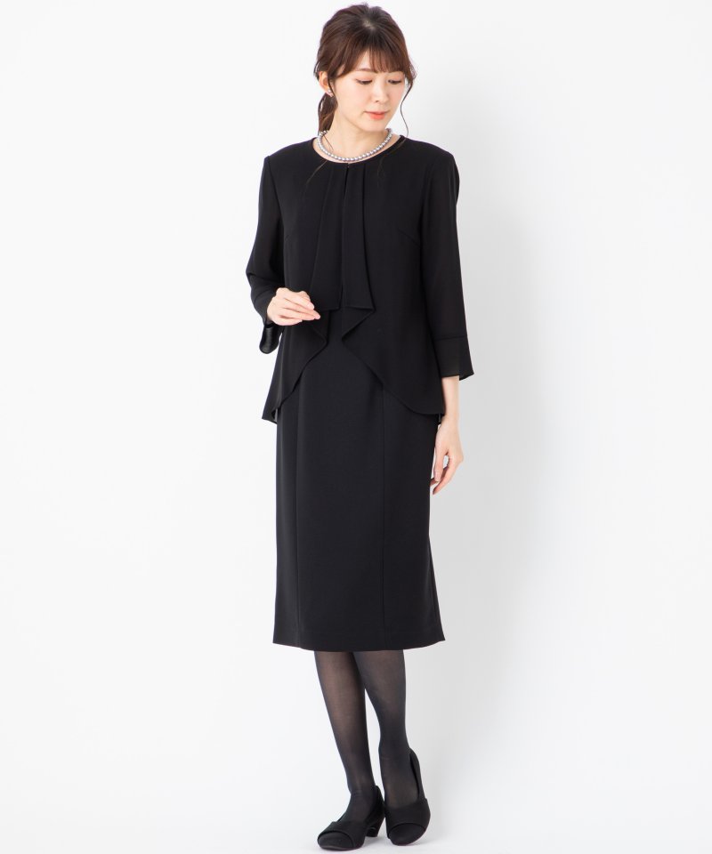 スタンドカラーロングジャケット&セミタイトワンピース/M(9号)