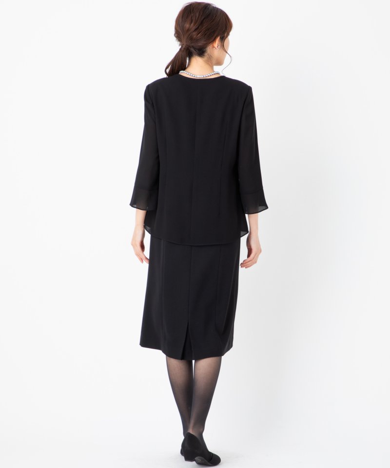 スタンドカラーロングジャケット&セミタイトワンピース/M(9号)