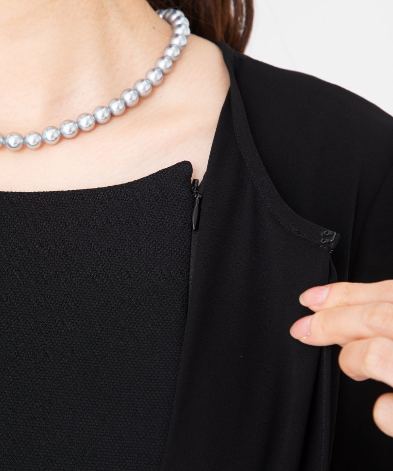 スタンドカラーロングジャケット&セミタイトワンピース/M(9号)