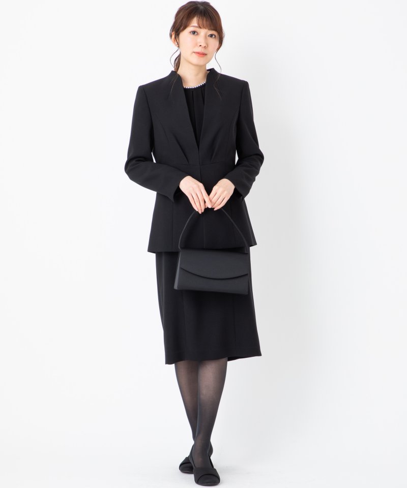 スタンドカラーロングジャケット&セミタイトワンピース/M(9号)