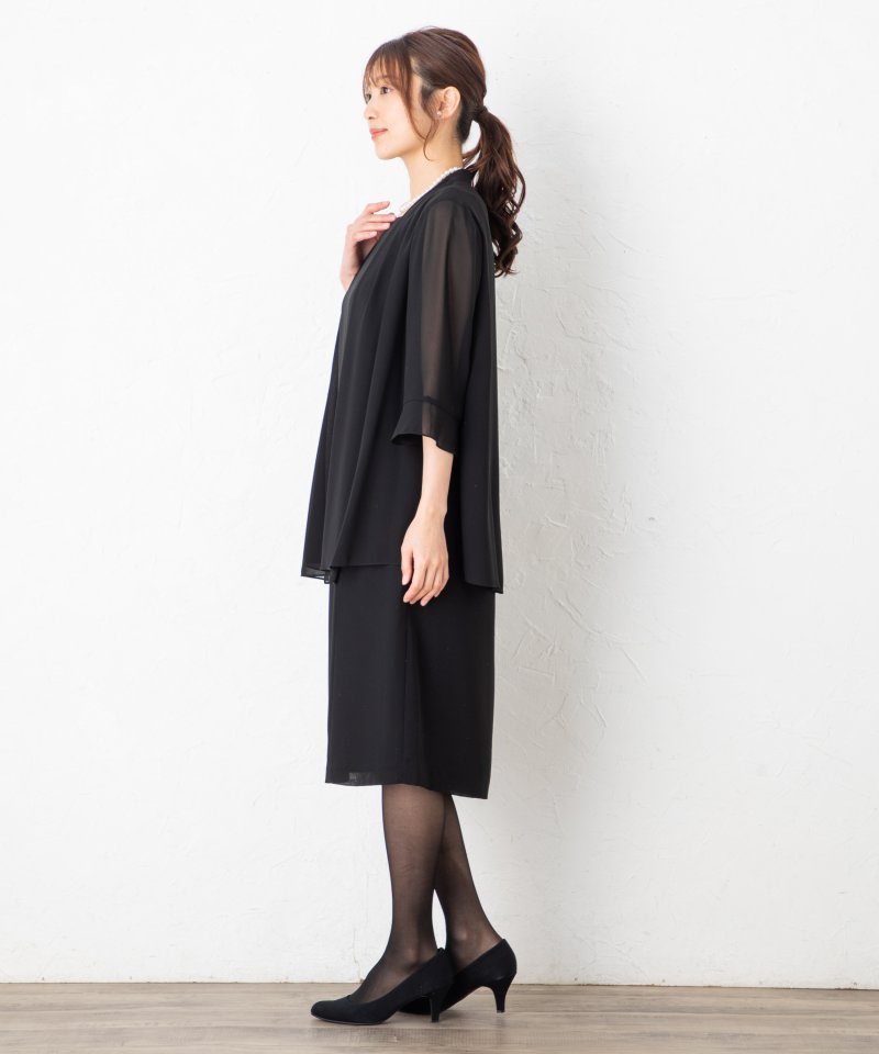 ソリテール　重ねロングシフォンボレロブラックフォーマルワンピース/M(9号)