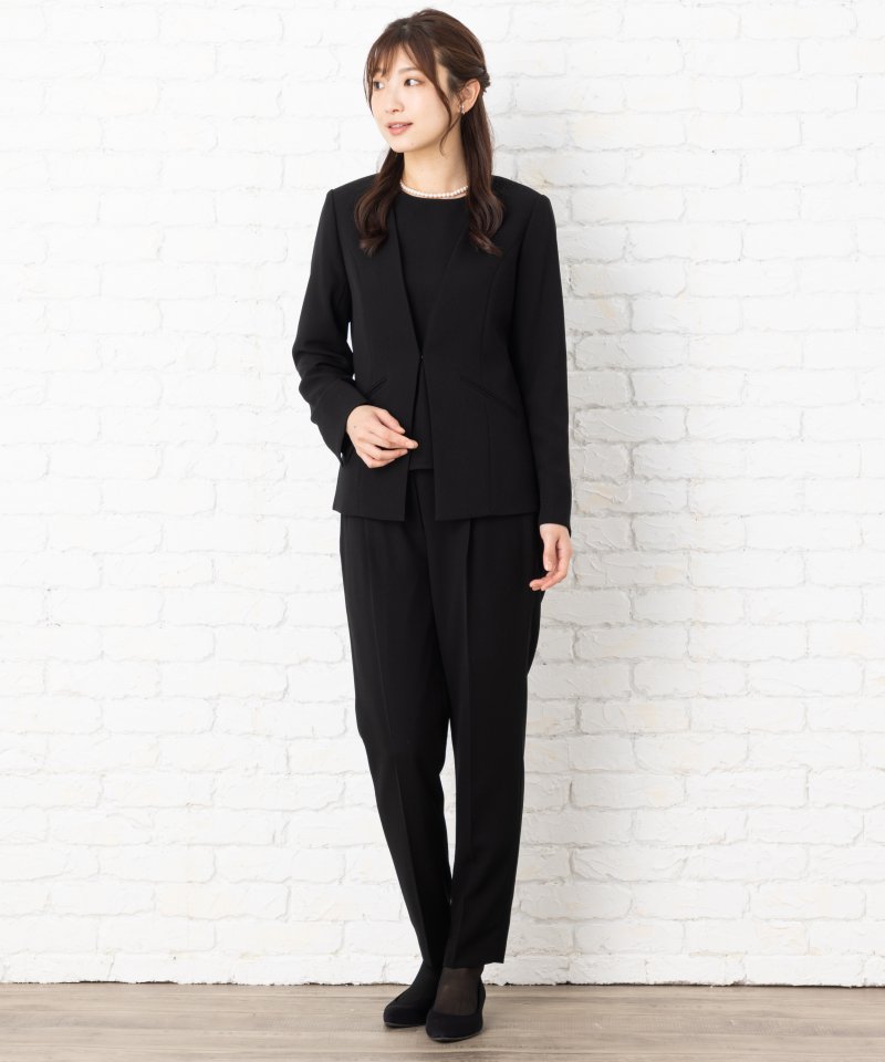 エメ　カラーレスジャケット&ハイウエストテーパードパンツブラックフォーマル/3L(15号)