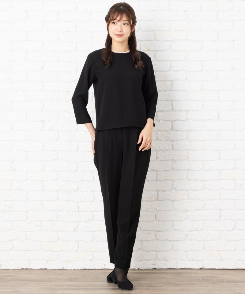 エメ　カラーレスジャケット&ハイウエストテーパードパンツブラックフォーマル/3L(15号)
