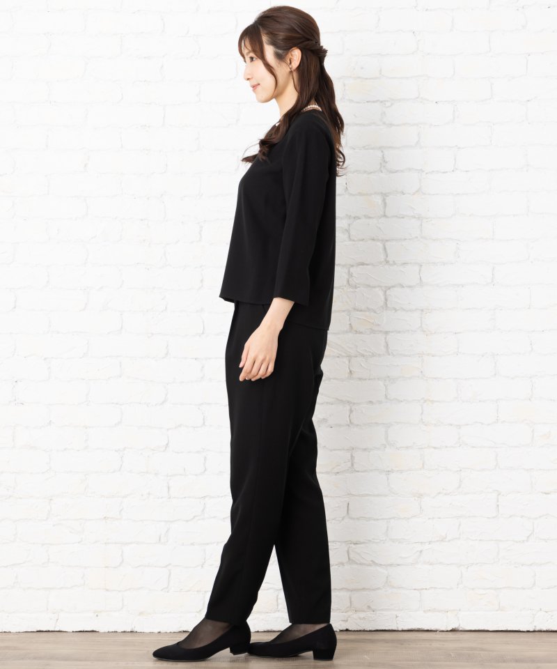 エメ　カラーレスジャケット&ハイウエストテーパードパンツブラックフォーマル/3L(15号)