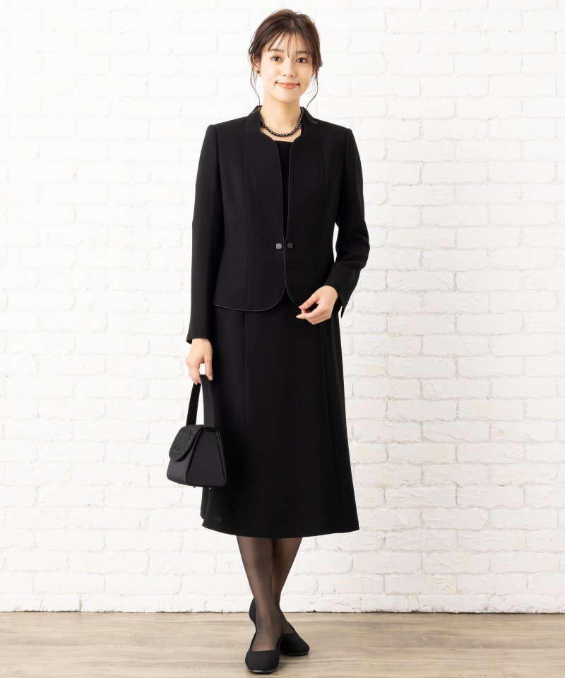 ウェーブラインセミスタンドカラージャケット&ロング丈アシンメトリーワンピース/4L(17号)