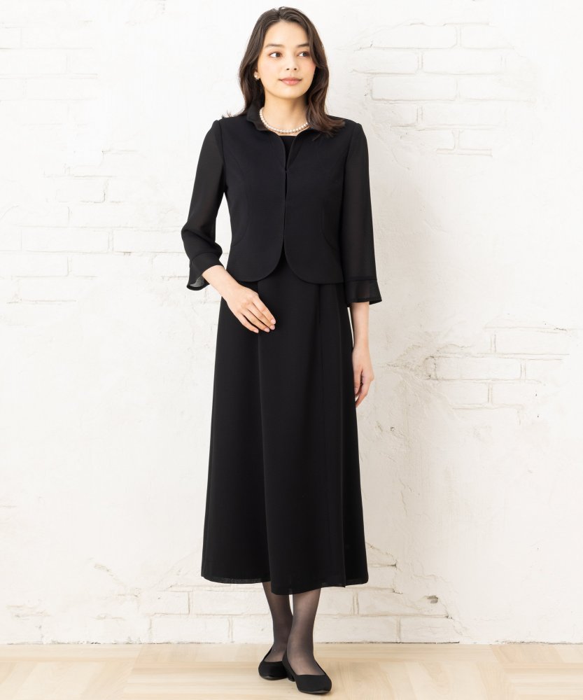 エメ　スタンドフリルネックデザインサマーブラックフォーマルワンピース/M(9号)