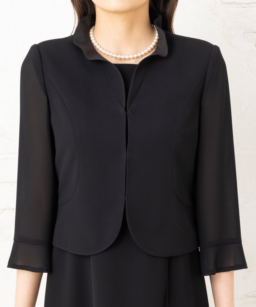 エメ　スタンドフリルネックデザインサマーブラックフォーマルワンピース/M(9号)