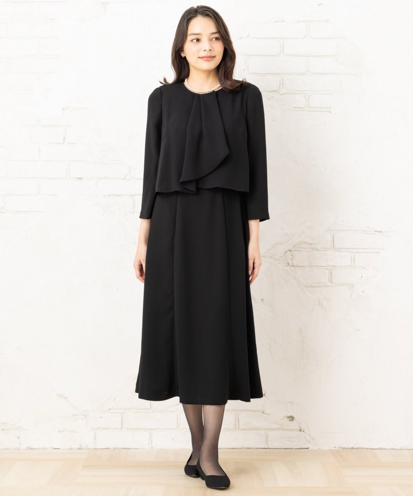 エメ　ボウタイ風フリルデザインブラックワンピース/M(9号)