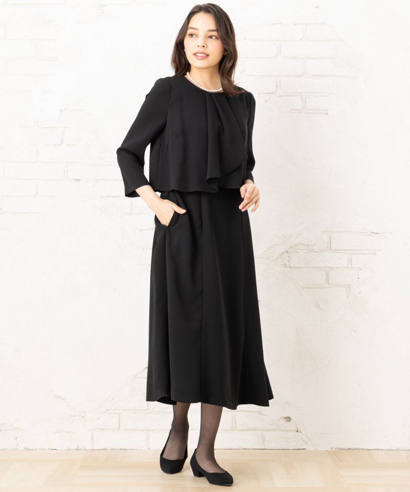 エメ　ボウタイ風フリルデザインブラックワンピース/M(9号)